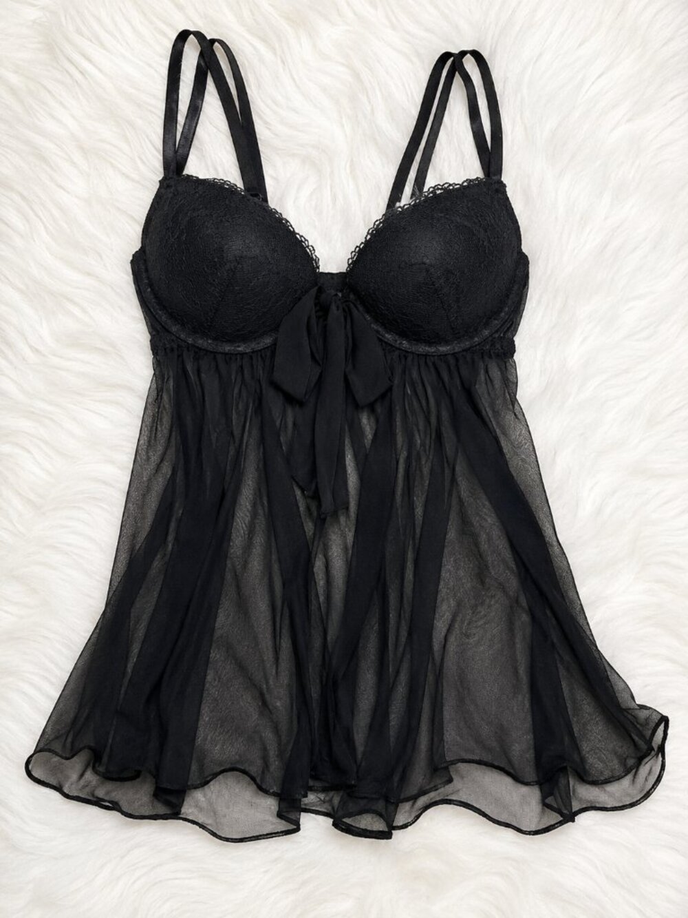Victoria’s Secret Black Lace Push-Up Babydoll Lingerie Slip